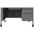 Pemberly Row 30x48 Mobile Right Hand Single Pedestal Metal Desk in Silver/White