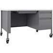 Pemberly Row 30x48 Mobile Right Hand Single Pedestal Metal Desk in Silver/White