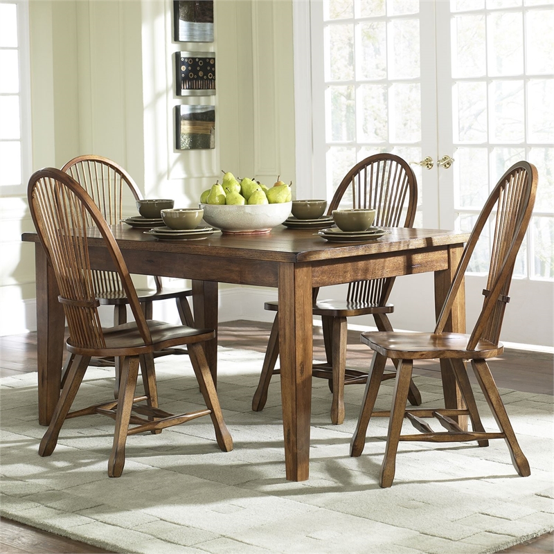Pemberly Row Contemporary 5 Piece Wood Dining Set in Brown Finish