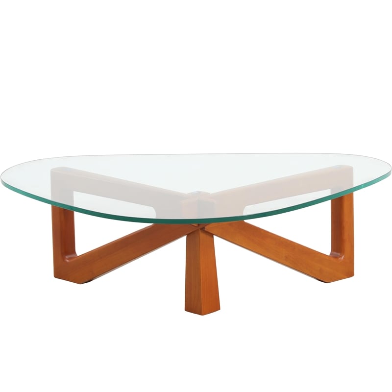 Pemberly Row Contemporary Triangle Coffee Table in Light Walnut