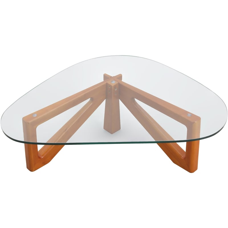 Pemberly Row Contemporary Triangle Coffee Table in Light Walnut