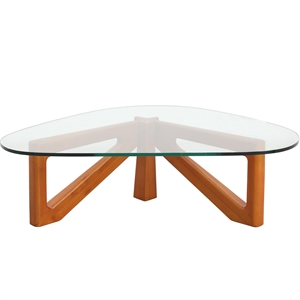 Pemberly Row Contemporary Triangle Coffee Table in Light Walnut