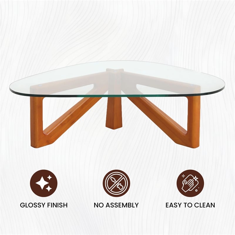 Pemberly Row Contemporary Triangle Coffee Table in Light Walnut