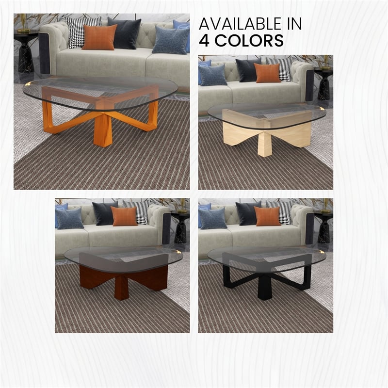 Pemberly Row Contemporary Triangle Coffee Table in Light Walnut