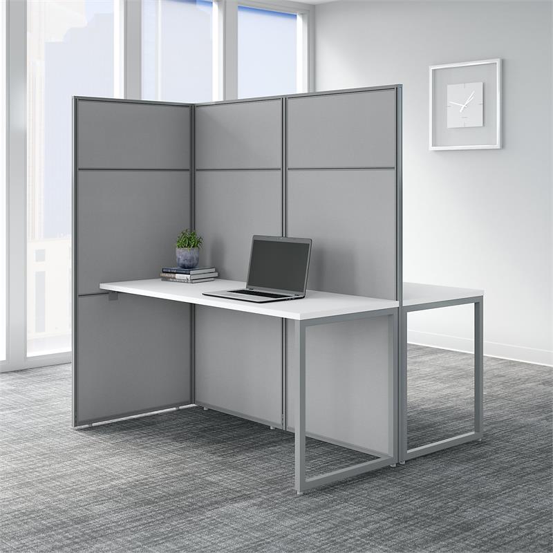 Pemberly Row Engineered Wood 60W 2 Person Cubicle Desk with 66H Panels in White