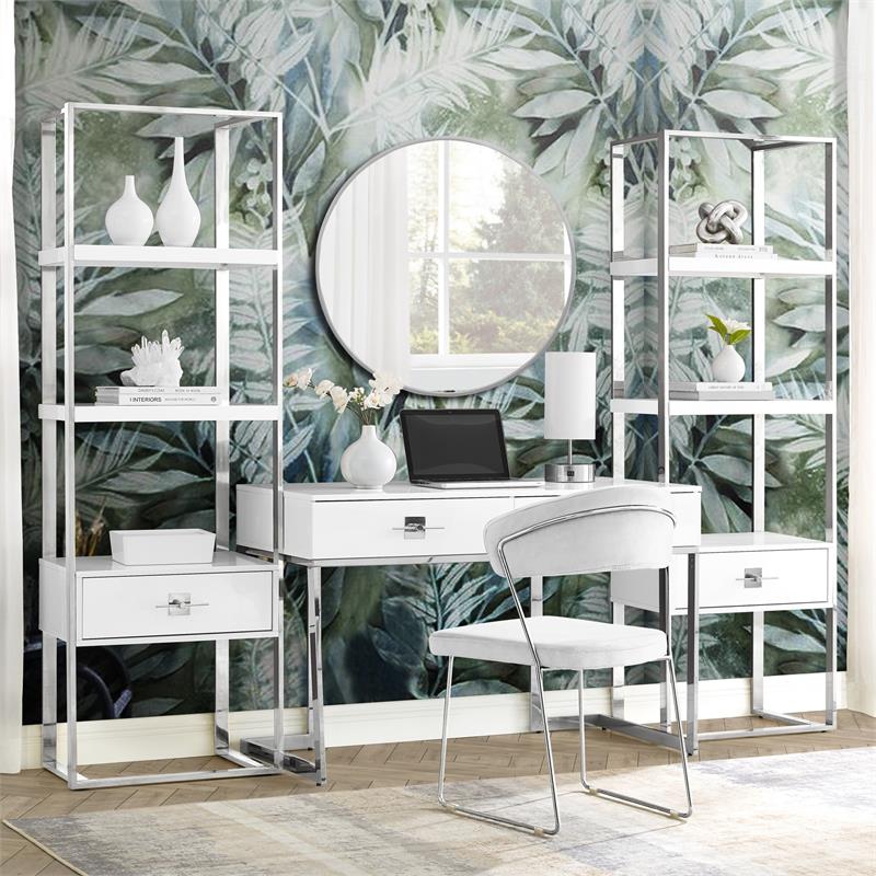 Pemberly Row 2-Drawers Stainless Steel Base Bedroom Vanity White/Chrome