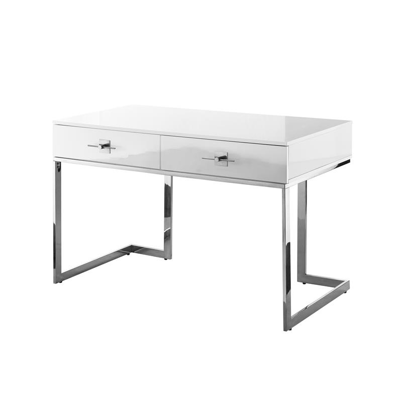 Pemberly Row 2-Drawers Stainless Steel Base Bedroom Vanity White/Chrome