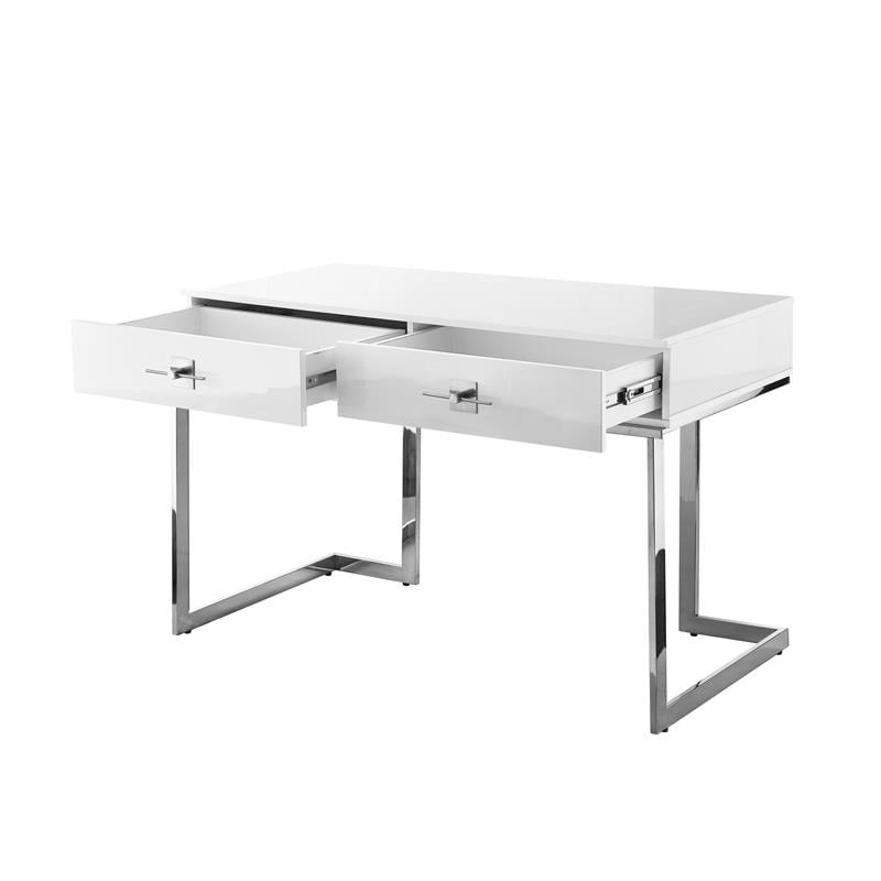 Pemberly Row 2-Drawers Stainless Steel Base Bedroom Vanity White/Chrome