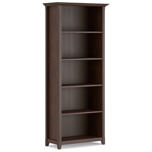 Pemberly Row Contemporary Solid Wood 5 Shelf Bookcase in Russet Brown