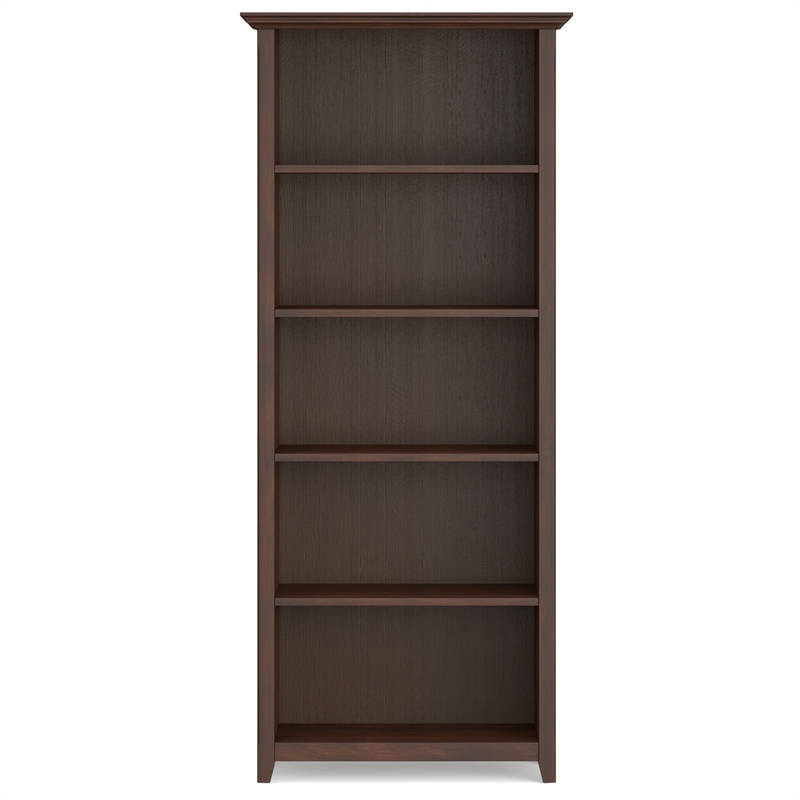 Pemberly Row Contemporary Solid Wood 5 Shelf Bookcase in Russet Brown