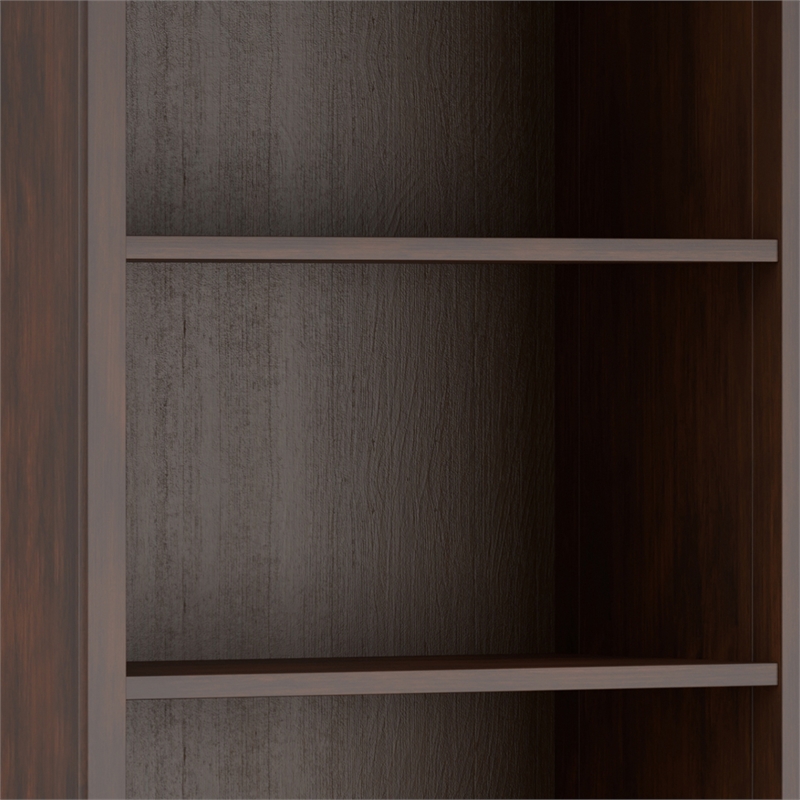 Pemberly Row Contemporary Solid Wood 5 Shelf Bookcase in Russet Brown