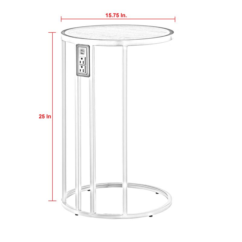 Pemberly Row End Table White with Faux Marble Veneer Top Gold Metal Base