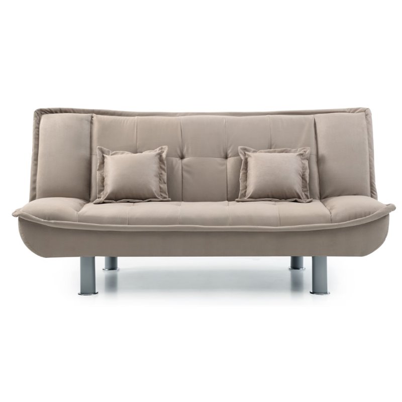 Pemberly Row Contemporary Microsuede Sleeper Sofa in Mocha Finish