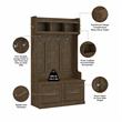 Pemberly Row Engineered Wood 40W Hall Tree and Shoe Bench with Doors - Ash Brown
