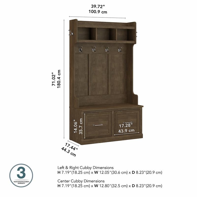 Pemberly Row Engineered Wood 40W Hall Tree and Shoe Bench with Doors - Ash Brown