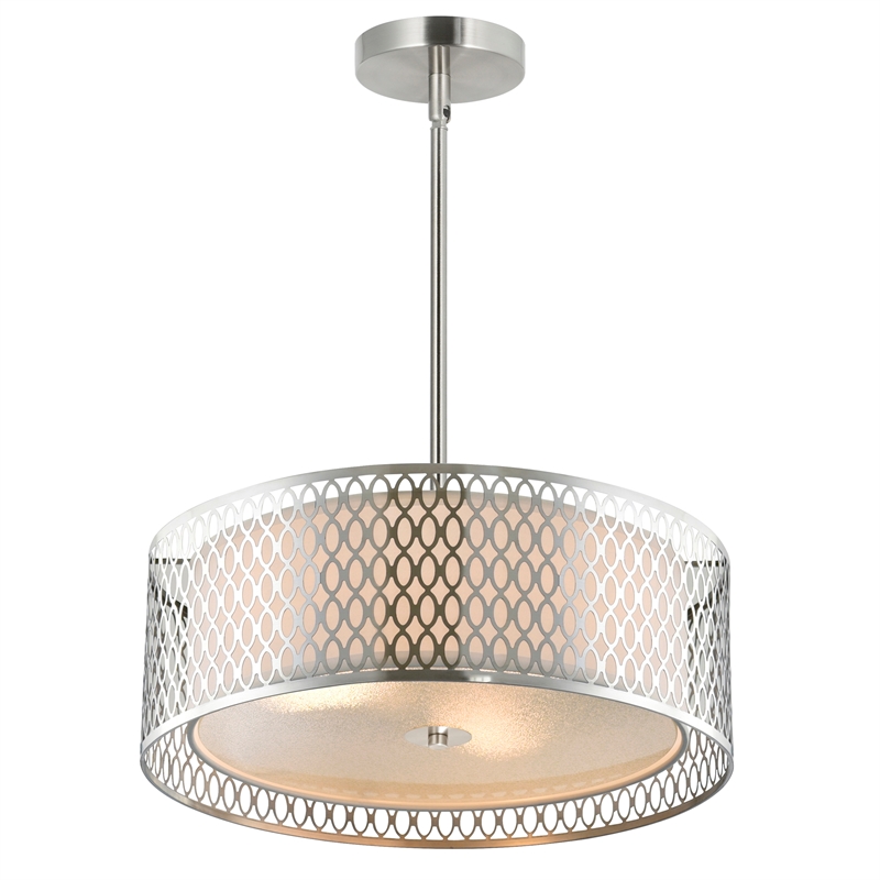 Pemberly Row 3 Light Drum Shade Metal Chandelier in Satin Nickel