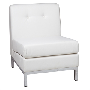 Pemberly Row Contemporary Wall Street Armless Chair White Faux Leather