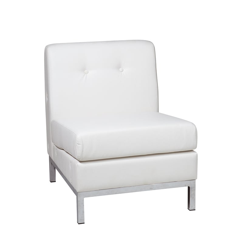 Pemberly Row Contemporary Wall Street Armless Chair White Faux Leather