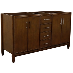 Pemberly Row 60&quot Mid-Century Double Solid Wood Vanity in Walnut (Cabinet Only)