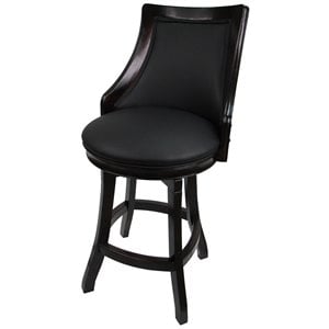 Pemberly Row Contemporary 26&quot Swivel Wood Counter Stool in Black - Vinyl