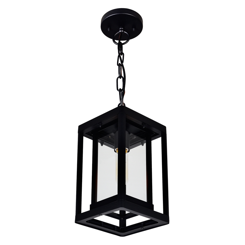Pemberly Row 1 Light Farmhouse Metal Outdoor Hanging Light in Black