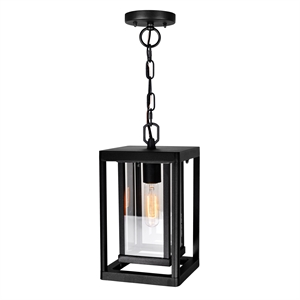 Pemberly Row 1 Light Farmhouse Metal Outdoor Hanging Light in Black