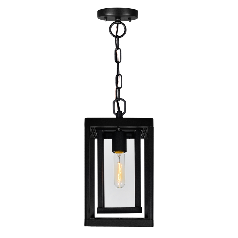 Pemberly Row 1 Light Farmhouse Metal Outdoor Hanging Light in Black