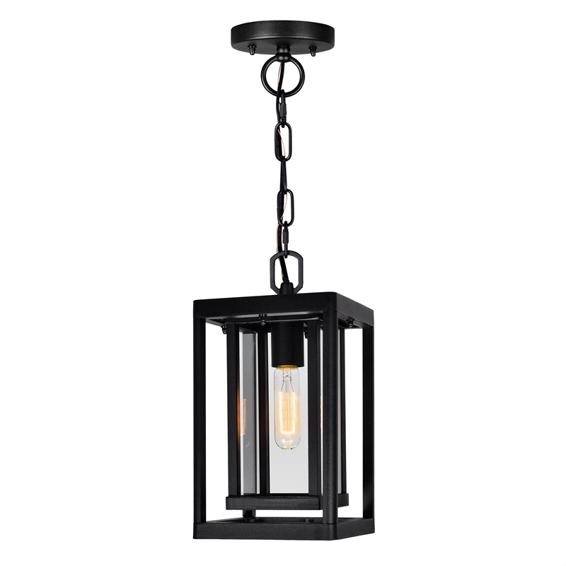 Pemberly Row 1 Light Farmhouse Metal Outdoor Hanging Light in Black