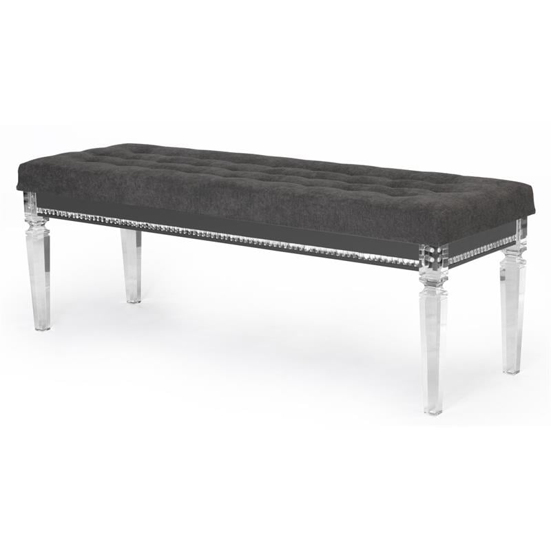 Pemberly Row Lavish Gray Velvet Bedside Bench with Acrylic Legs