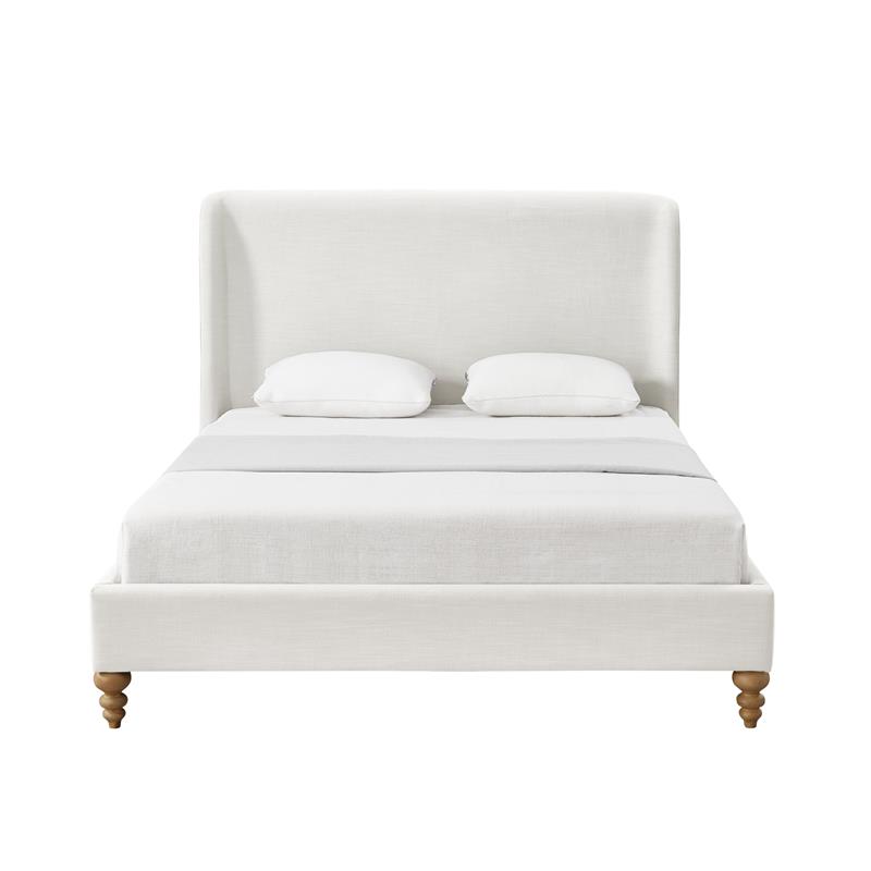 Pemberly Row Bed Cream White Linen Twin Wingback Upholstered