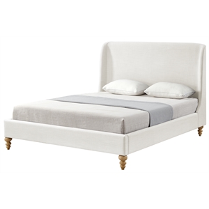 Pemberly Row Bed Cream White Linen Twin Wingback Upholstered