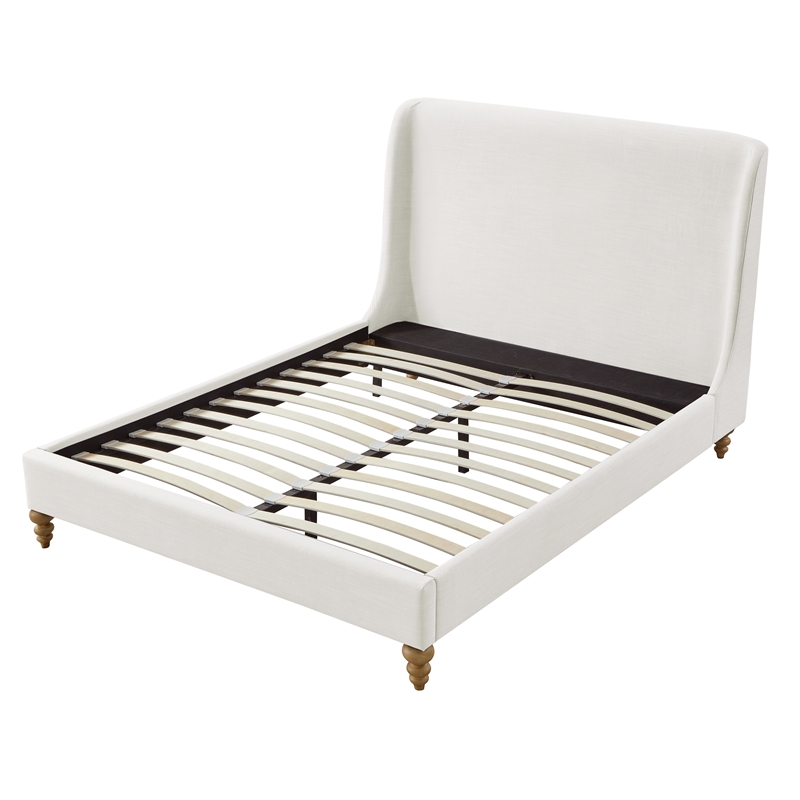 Pemberly Row Bed Cream White Linen Twin Wingback Upholstered