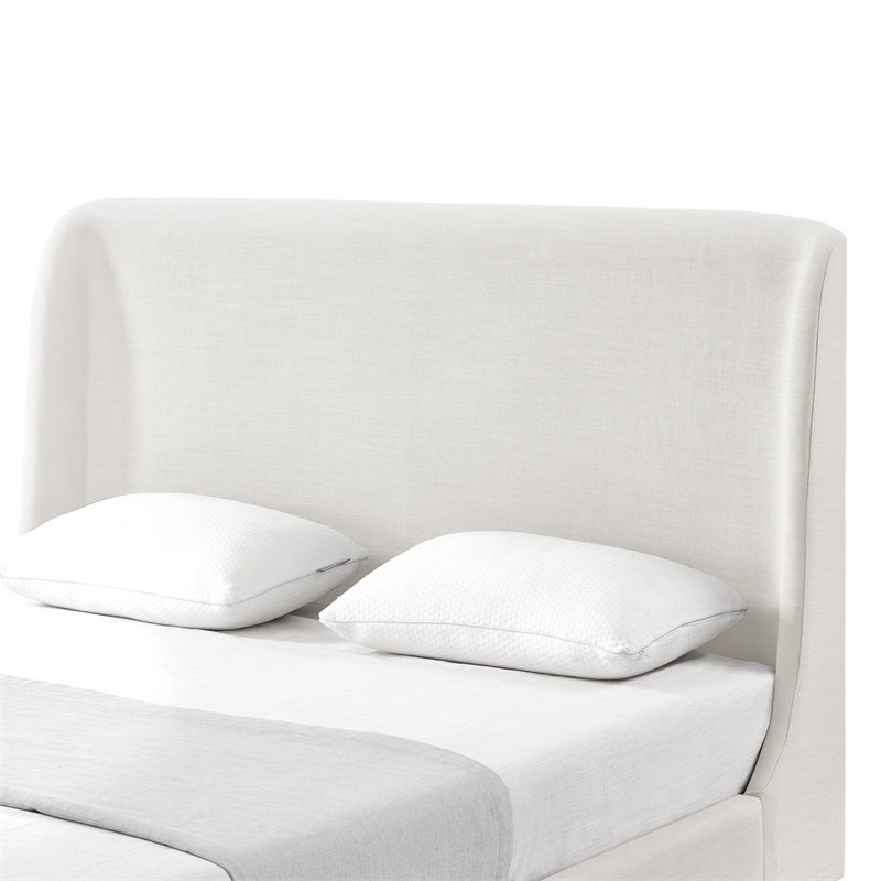 Pemberly Row Bed Cream White Linen Twin Wingback Upholstered