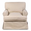 Pemberly Row T-Cushion Fabric Slipcovered Chair with Ottoman in Tan