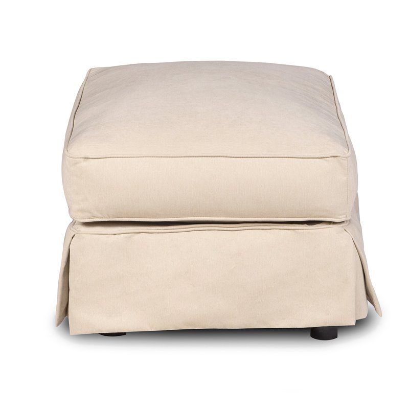 Pemberly Row T-Cushion Fabric Slipcovered Chair with Ottoman in Tan