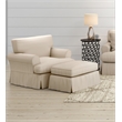 Pemberly Row T-Cushion Fabric Slipcovered Chair with Ottoman in Tan