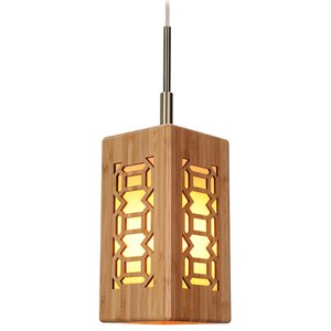 Pemberly Row Contemporary Small Bamboo Shade Pendant in Brass/Natural