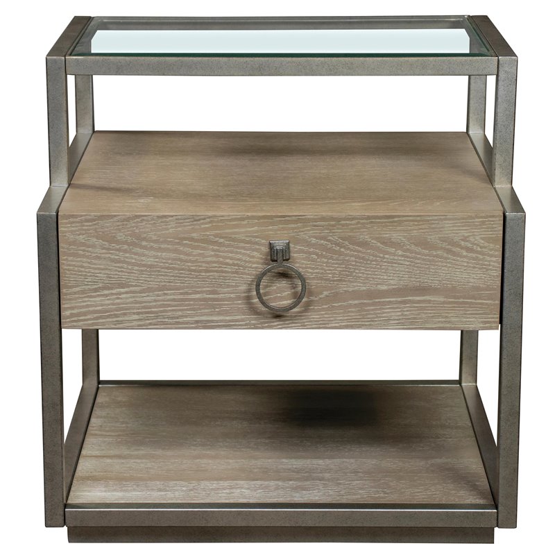 Pemberly Row Contemporary Glass Top Wood Side Table in Natural Finish