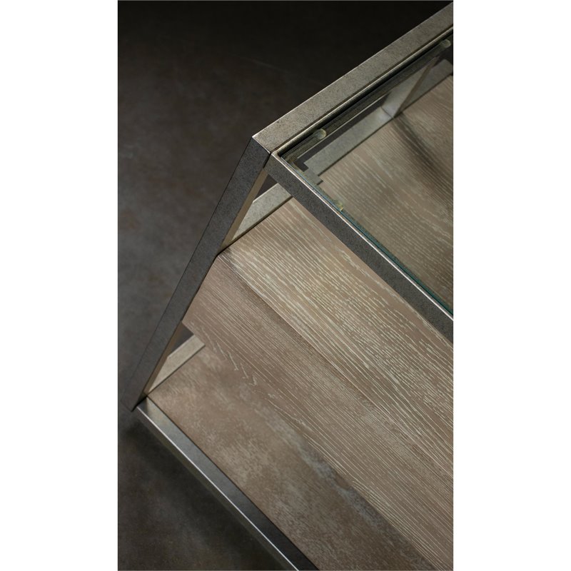 Pemberly Row Contemporary Glass Top Wood Side Table in Natural Finish