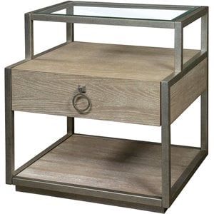 Pemberly Row Contemporary Glass Top Wood Side Table in Natural Finish