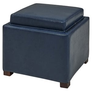 Pemberly Row 17&quot Bonded Leather Storage Ottoman in Vintage Blue
