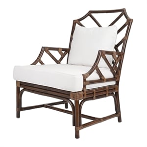 Pemberly Row 17.5&quot Rattan and Cotton Accent Arm Chair in Paloma Brown