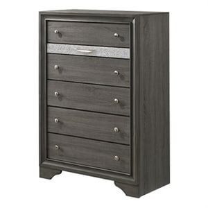 Pemberly Row Traditional Style 5 Drawer Chest in Gray Color made with Wood