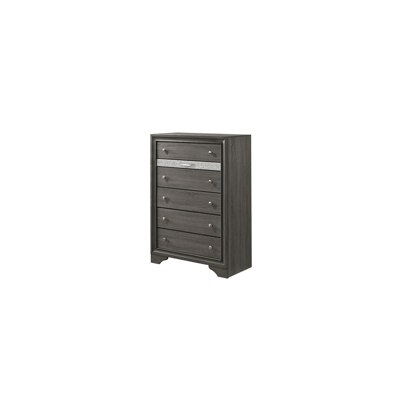 Pemberly Row Traditional Style 5 Drawer Chest in Gray Color made with Wood