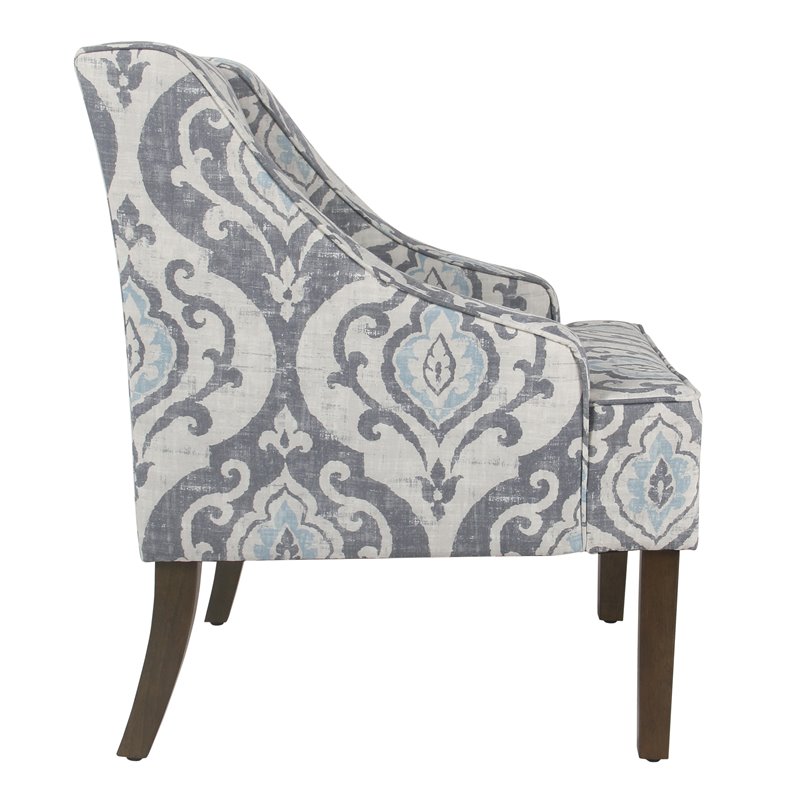 Pemberly Row Traditional Wood and Fabric Swoop Accent Chair in Suri Blue