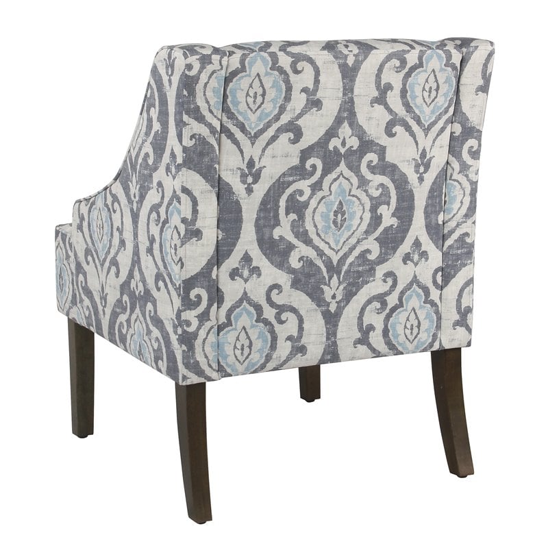 Pemberly Row Traditional Wood and Fabric Swoop Accent Chair in Suri Blue