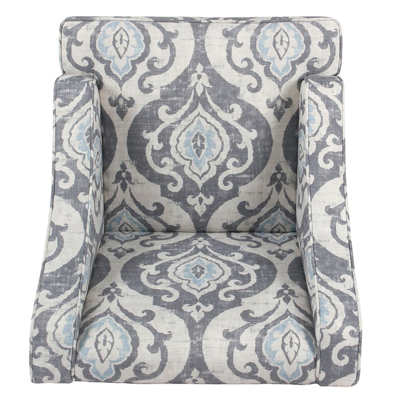 Pemberly Row Traditional Wood and Fabric Swoop Accent Chair in Suri Blue