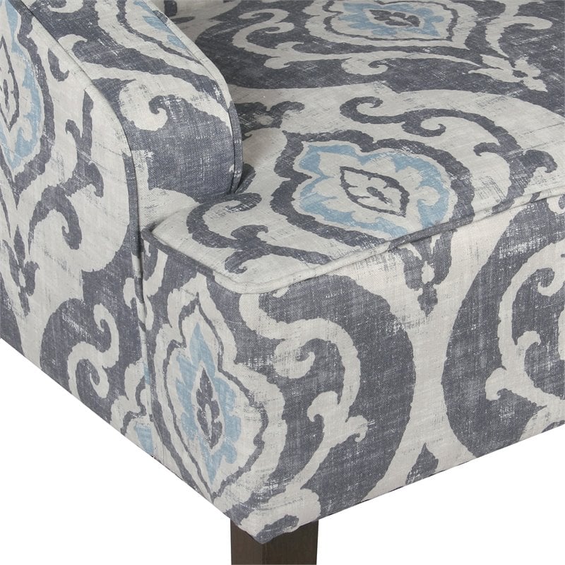 Pemberly Row Traditional Wood and Fabric Swoop Accent Chair in Suri Blue