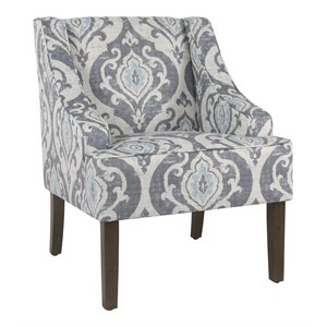 Pemberly Row Traditional Wood and Fabric Swoop Accent Chair in Suri Blue