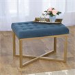 Pemberly Row Modern Metal Bench with Velvet Seat in Dark Blue Finish